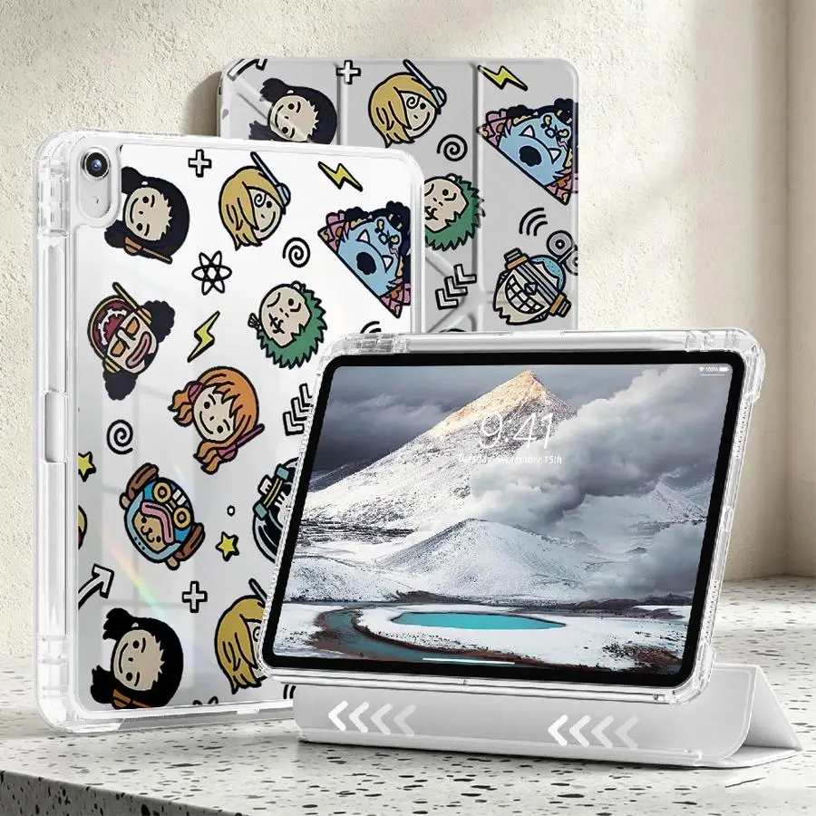Cute Cartoon One Piece Tablet Case with Pen Slot Cover