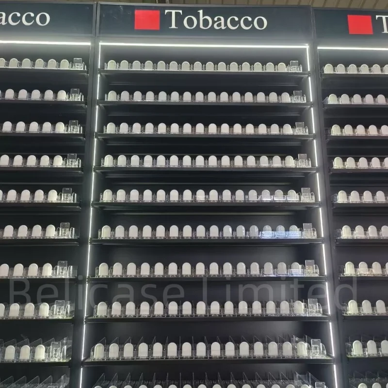 커스텀 담배 선반 디스플레이 스탠드, 담배 가게 피팅, 보관 캐비닛, LED 조명, 상점 라