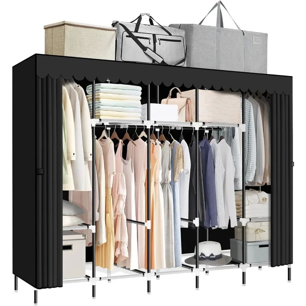 

Portable closet with 5 hanging areas and 10 storage racks, made of ultra sturdy 25mm steel pipes, easy to assemble, wardrobe