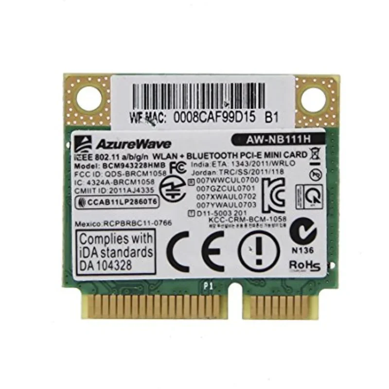 

New Wireless Card For Broadcom BCM943228HMB BCM43228 Half MINI PCI-E 2.4G/5Ghz 802.11b/g/n WIFI Bluetooth 4.0