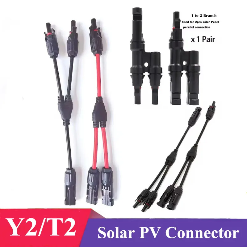 Solar PV Y T Branch Adapter Solars Panel Cables Connector 4mm2 1000V 30A Solar Cable PV system combiner box 2 in 1 out