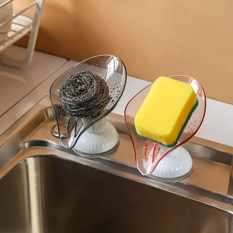 

1Pcs Leaf Shape Suction cup drain soap box Puncture-Free rotatable double-layer shelf storage box Kitchen and Bathroom Supplies