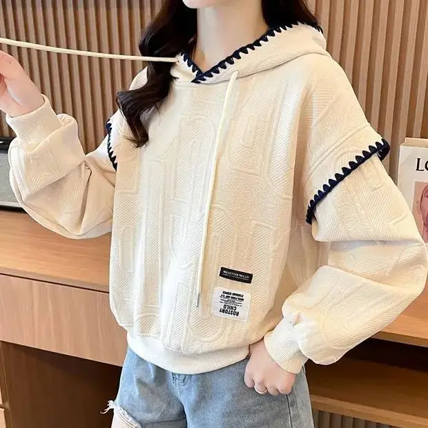 Chic Hooded Women Clothing 2023 Autumn New Fashion Design Sense Niche Solid Loose Casual Hoodie