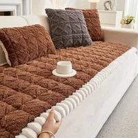 Solid Color Thicken Plush Sofa Cover Simple Furniture Protector Universal Non-slip Washable Couch Blanket for Living Room 2