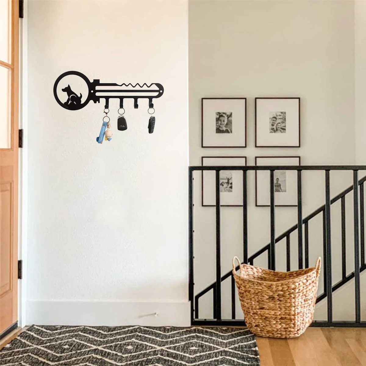 

Metal Iron Coat Rack Key Shaped Wall Rack, Wall Mounted Holder Rack with 4 Hanging Hooks, Household Towel Key Holder Wall
