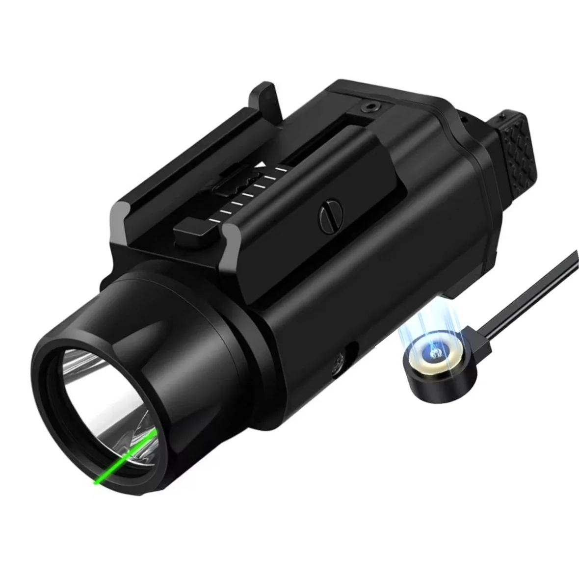 Richfire Tactical Flashlight Green Beam and White LED Combo 1500LM with Magnetic Charging Weaponlight for 20mm Rail Mounted