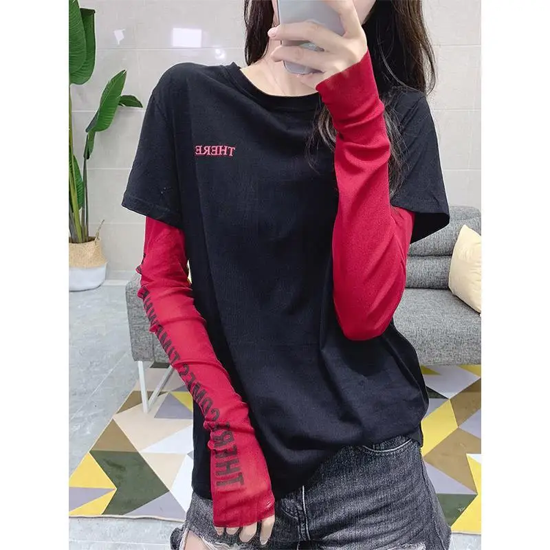 

Черная одежда 2023, женские топы, женские футболки, тонкие гранж-футболки на весну и осень, кокетки, футболки, распродажа, роскошные высококачественные альтернативные футболки