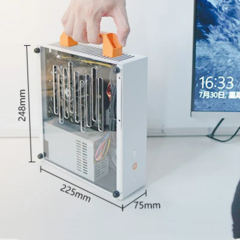 Mini Custodia Da Gioco Per Computer Desktop Itx Matx Telaio Verticale Con Impugnatura Portatile 1U Alimentatore Lato Custodie Per Pc In Acciaio Traspa