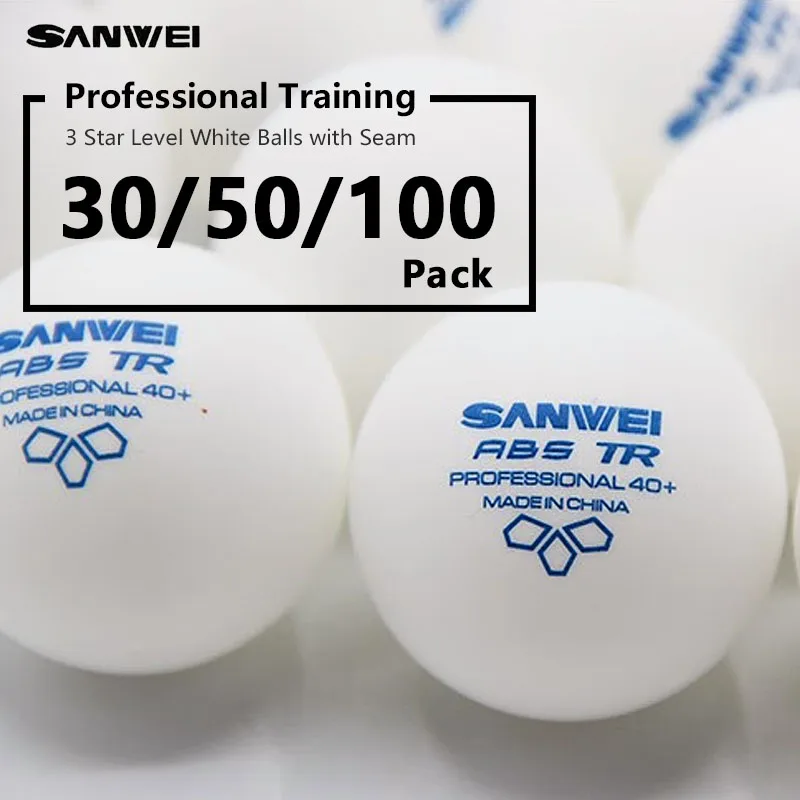 SANWEI 3 Star Table Tennis Balls TR White 30 50 100 Pack Professional Training Ping Pong Balls with Seam Steady Rotation