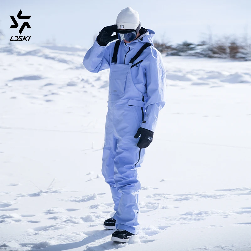 LDSKI Ski Bibs Pants Men Women's pants One-piece Snow Jumpsuit Breathable Warm Windproof Waterproof Sports Trousers