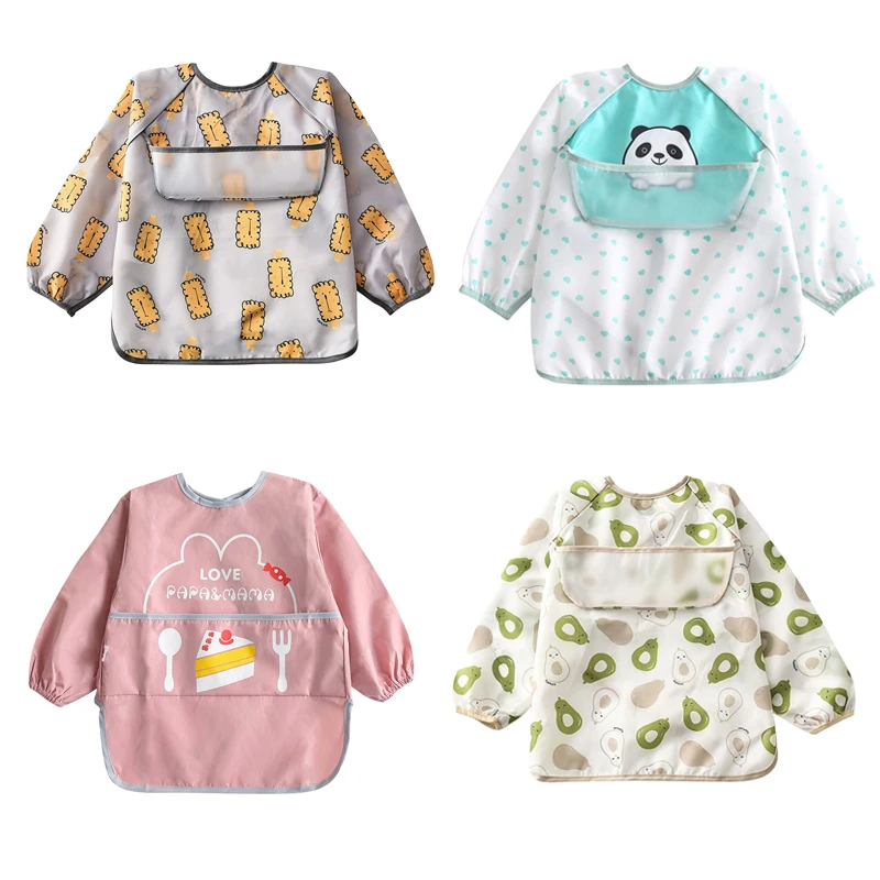 

Baby Infant Bibs Cute Colorful Cartoon Bandana Waterproof Children Eating Drawing Long Sleeve Apron Baby Self Feeding Bib