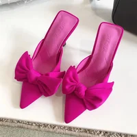 New Style Butterfly-knot Mules Women Slippers Elegant Pointed Toe Thin High Heels Ladies Summer Fashion Party Prom Shoe 1