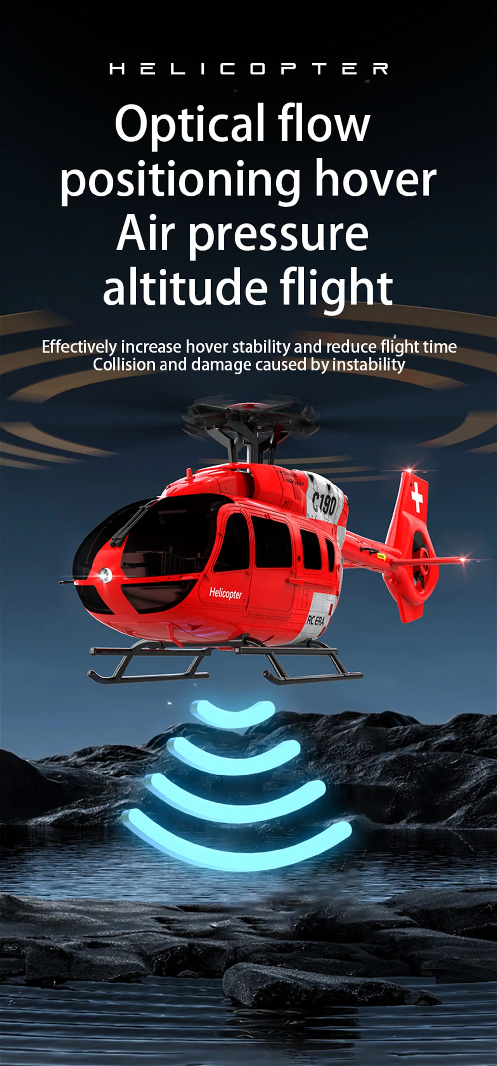 RC ERA C190 1:30 H145 Scale 2.4G 6CH  6-Axis Gyro Optical Flow Localization Altitude Hold Flybarless RC Helicopter RTF