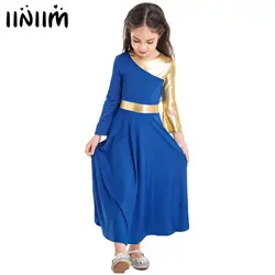 Kids Girls Liturgical Praise Ballet Dance Dance Dress Bell-bottom Long Sleeve Lyrical Christian Worship Church Loose Long Dress