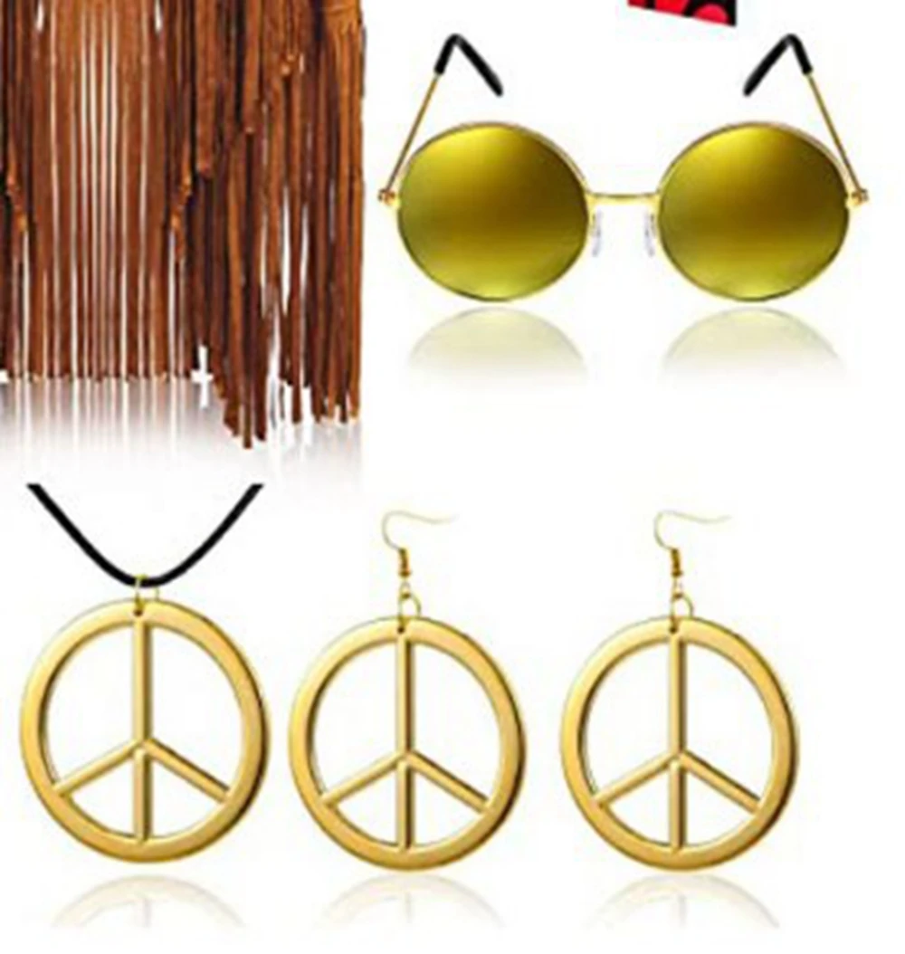 New Hippie Costume Women's Set for Carnival 70 S Hippy Party Clothing Accessories Tassel Vest Pants Turban Headband Suit