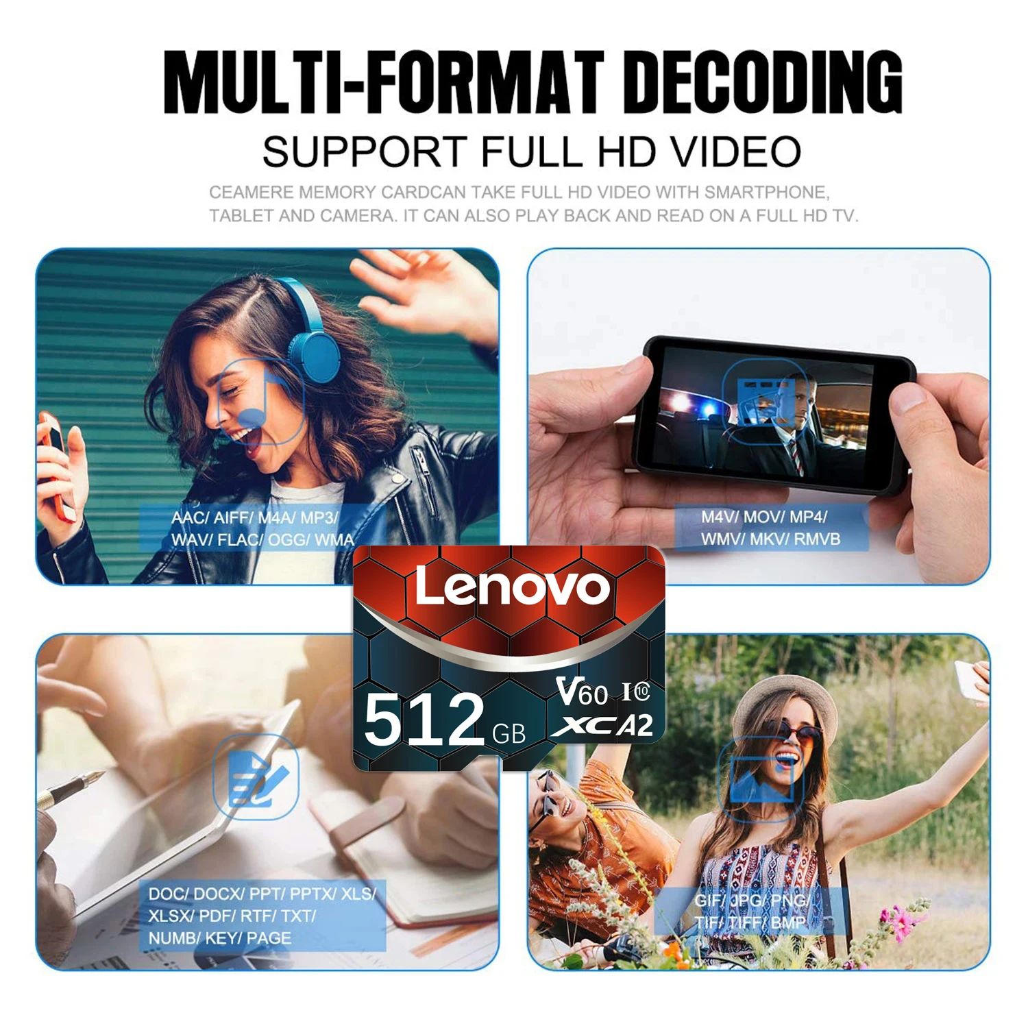 레노버 익스트림 프로 V60 U3 SD 메모리 카드 128GB 256GB 512GB 마이크로 SD 카드 1TB 2TB 고속 TF 플래시 카드 (휴대폰, 카메라, 드론용)