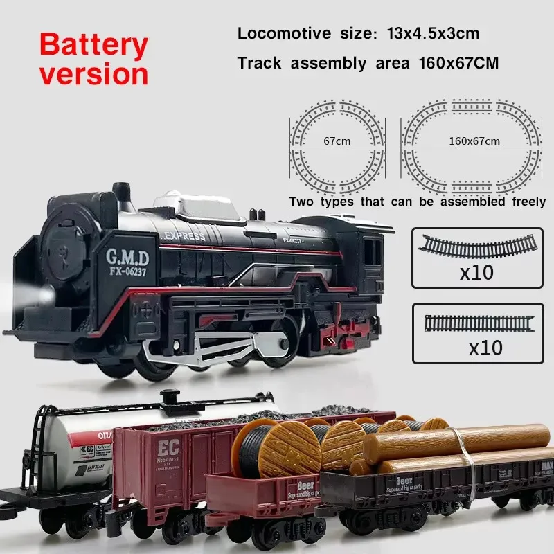 Classical Electric Train Set Railway Freight Train Toy Christmas Train Track Set with Light Tracks Model Toys for Kids Gift Children