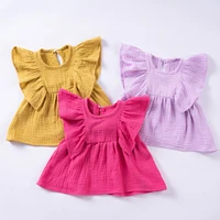 Summer Young Girls Vest Baby Solid Colour Small Fly Sleeve Top Casual Round Neck Breathable Sweet Three Colours To Choose From 1