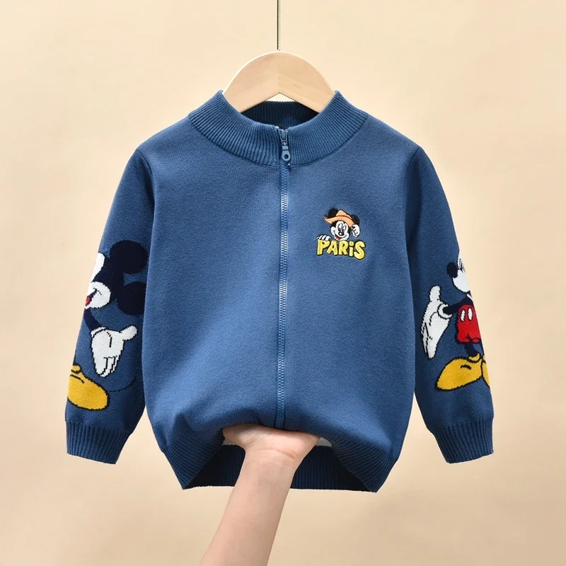 Children Tops Baby Girls Sweaters Spring Autumn Winter Cartoon Mickey Mouse Knitted Cotton Children Clothes Kids Tops Boys Jacket Zipper Coat