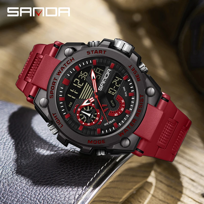 

Sanda 3302 New Model Fashion Men 2023 Cool Design Mutiple Functions Teenagers Water Resistant Outdoor Alarm Mode Wrist Watch