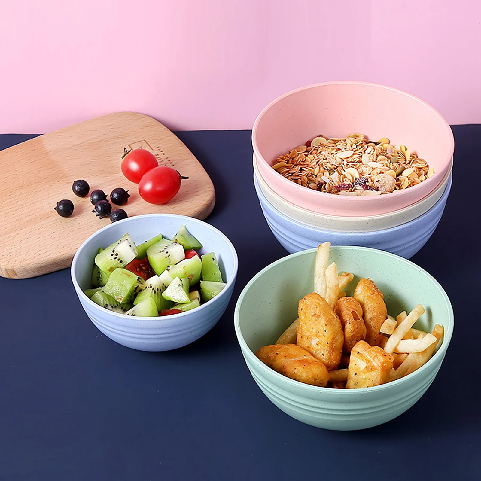 Wheat Straw Food Round Bowls Spoons Sets Breakfast Cereal Bowls Food