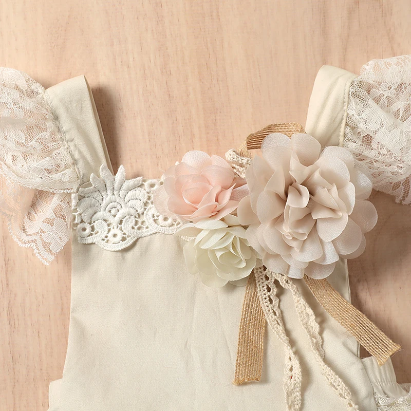 Newborn Baby Girl Romper Infant Clothes Summer Sleeveless Lace Jumpsuits with Lace Skirt Solid Flower Ruffles Playsuit