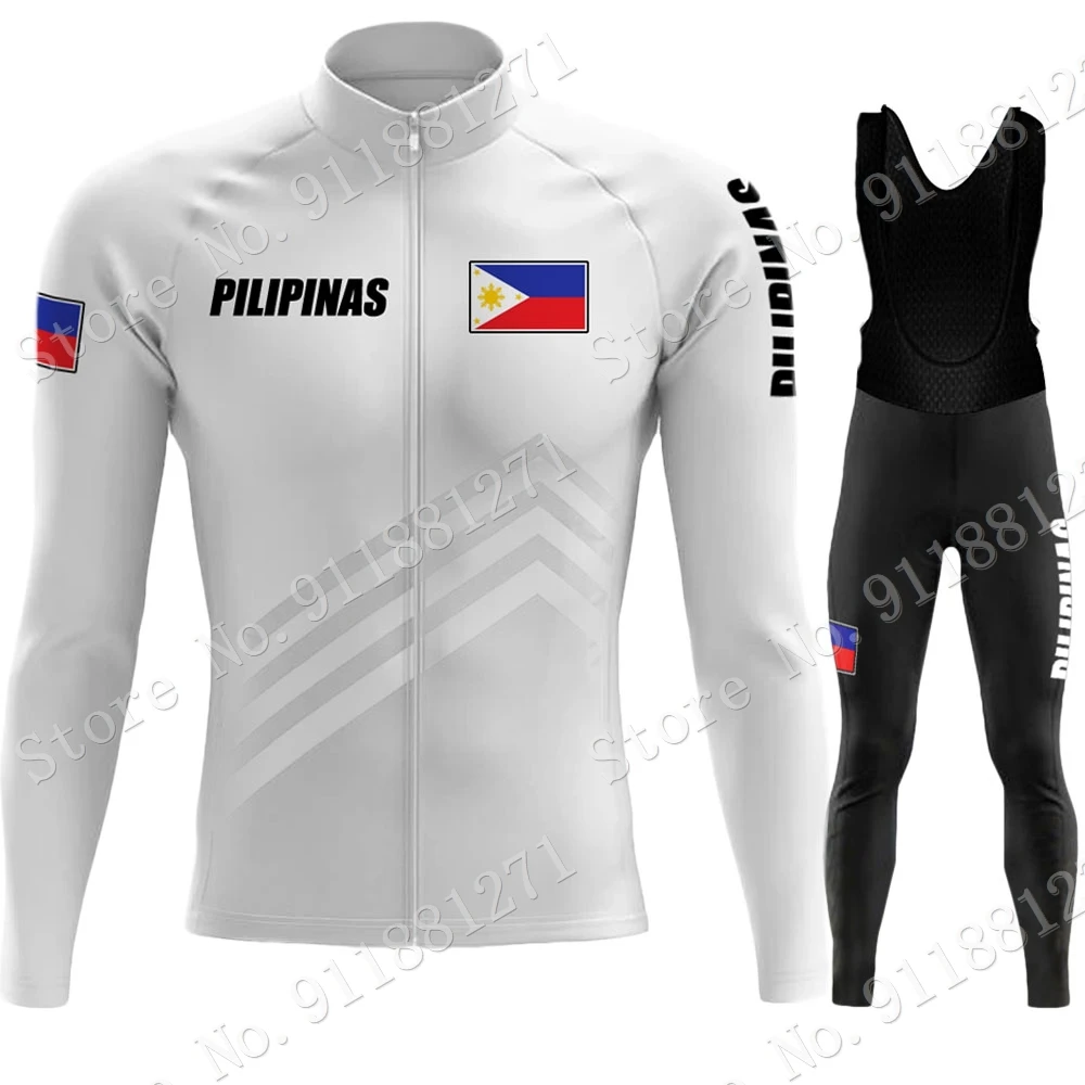 PHILIPPINES National Team Cycling Jersey Set Black Long Sleeve Flag Clothing Suit MTB Bike Road Pants Bib Ropa Ciclismo