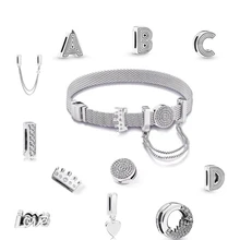 

New 100% S925 Silver Fit Charms Pandoraer Reflexions Mesh Bracelet Oxidised Mesh Personality Cool DIY Accessories Beads Gifts