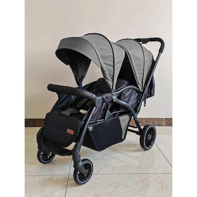 Poussette double multifonctionnelle légère, position haute, convertible assis-debout, pliable en deux 1