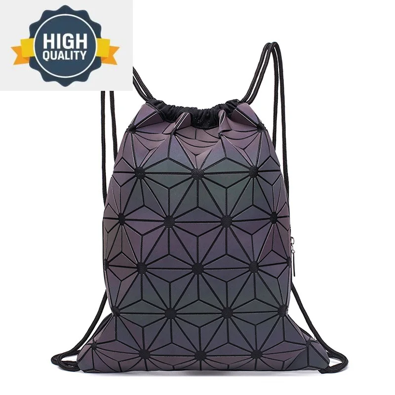 

Drawstring New Women Backpacks Holographic Bagpack Female Luminous Geometric Backpack For Teenage Girls School Beach Bao