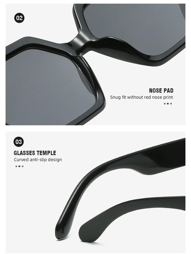 LONSY Vintage Oversize Round Sunglasses Women Luxury Brand Design Retro Sun Glasses Female Big Frame Shades Black Lady UV400 – Detail 7