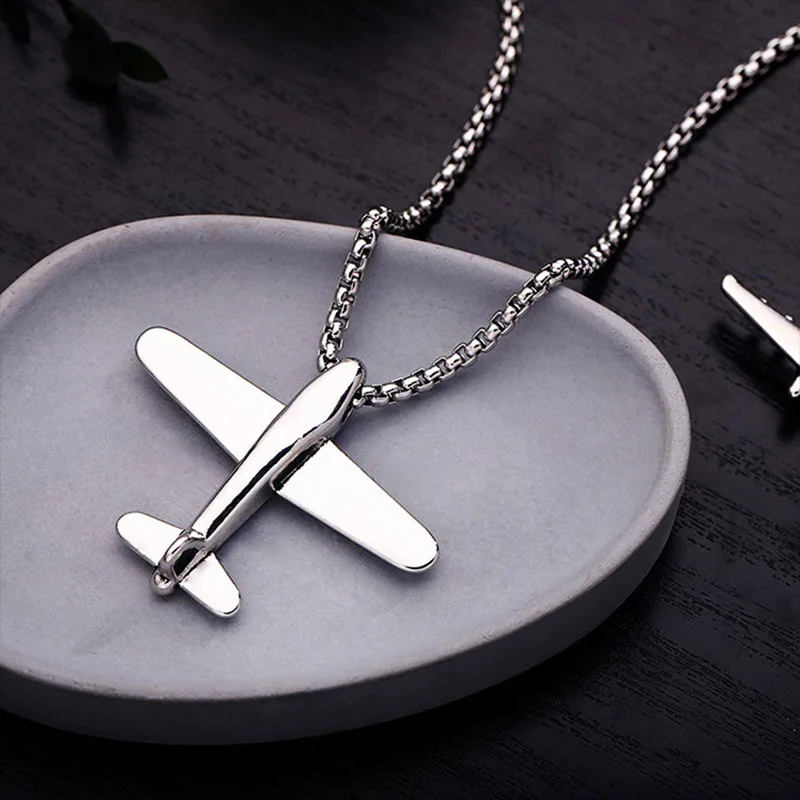 Men Airplane Necklace 28 Inch Long Hiphop Rock Pendant