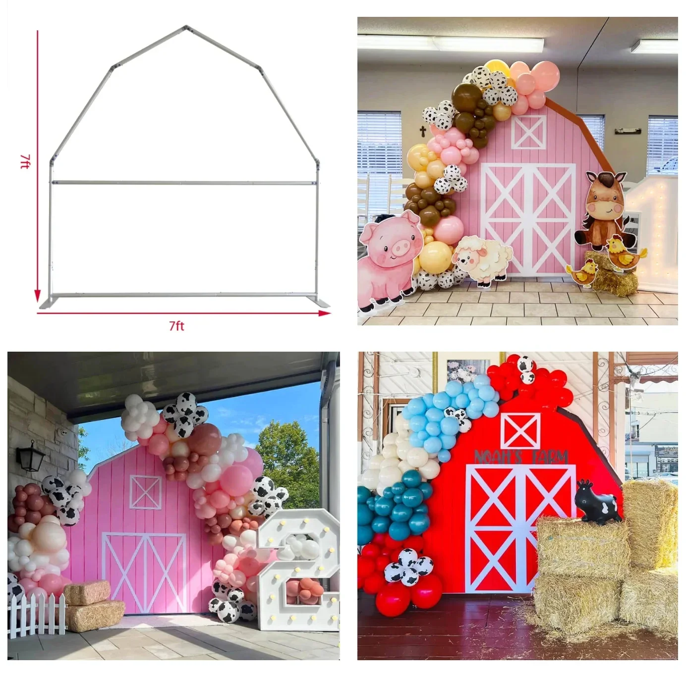 7ft Fram Barn Arch Background Frame DoubleSided Printing House Backdrop Cover for BabyShower Kid Birthday Christmas Decor