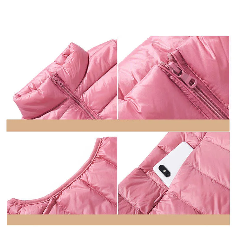 2021 New Lightweight Solid Color Women's Down Vest Short Vest Standing Collar Vest Lightweight 90% White Duck Down Coats Jacket 6