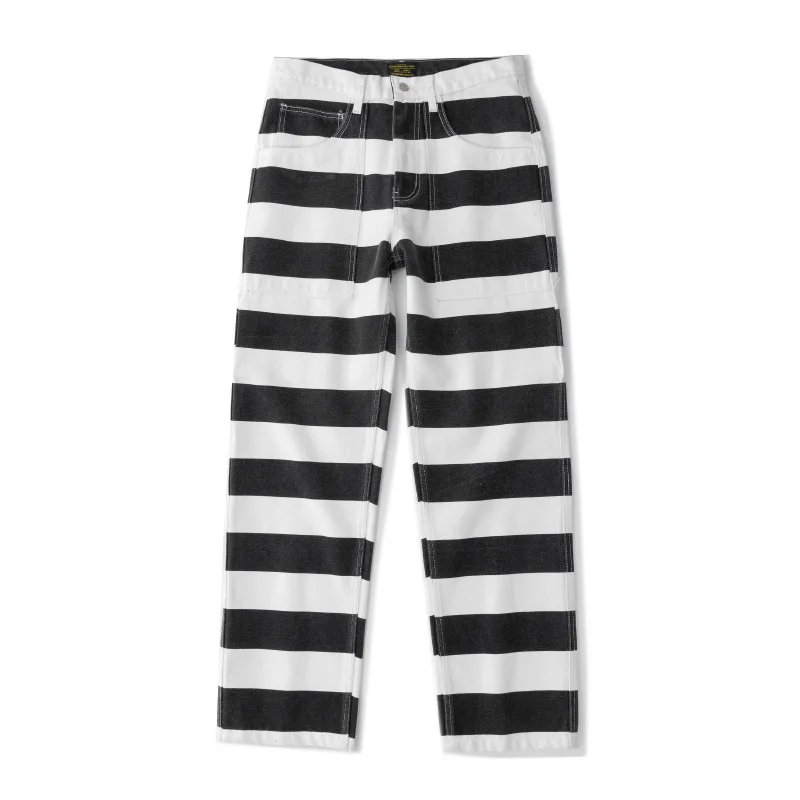 Casual Pants Hiking Pants OKONKWO Heavy Duty Striped Work Longs Thick Canvas Rock Motorcycle Trousers Outdoor Camping Prison Uniform Knight Pants 16oz