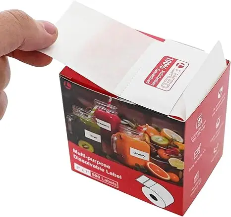 L LIKED 500 Stickers 1" x 2" White Dissolvable Food Labels for Containers -500 Labels/Roll