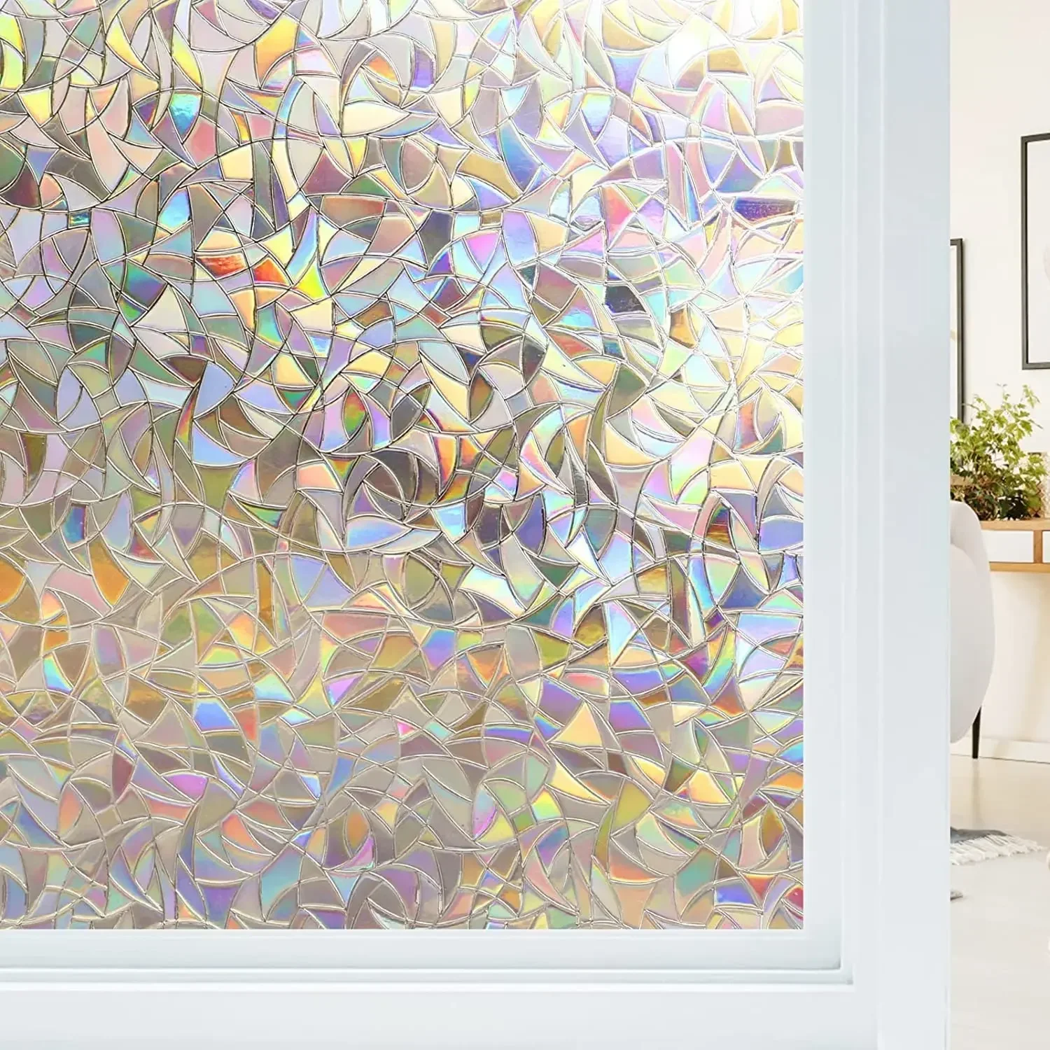 Window Privacy Film Rainbow Static Cling Stained Glass Film Window Covering Sticker Non-Adhesive Removable Reflective for Home 1