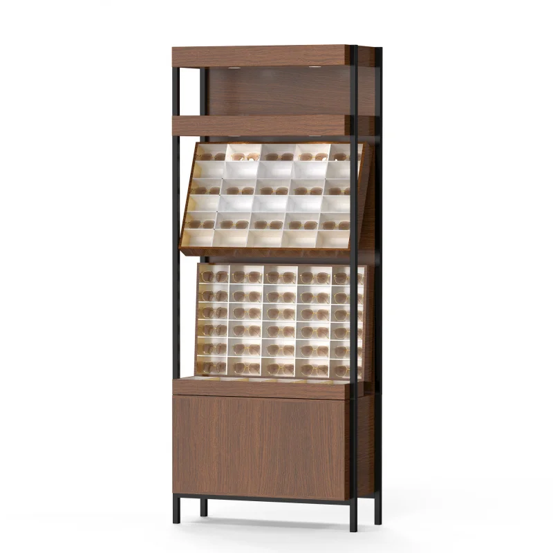 맞춤형 나무 안경 스탠드 금속 선반 바닥 선글라스 진열대 매장 캐비닛 선글라스 스탠드 디스플레이