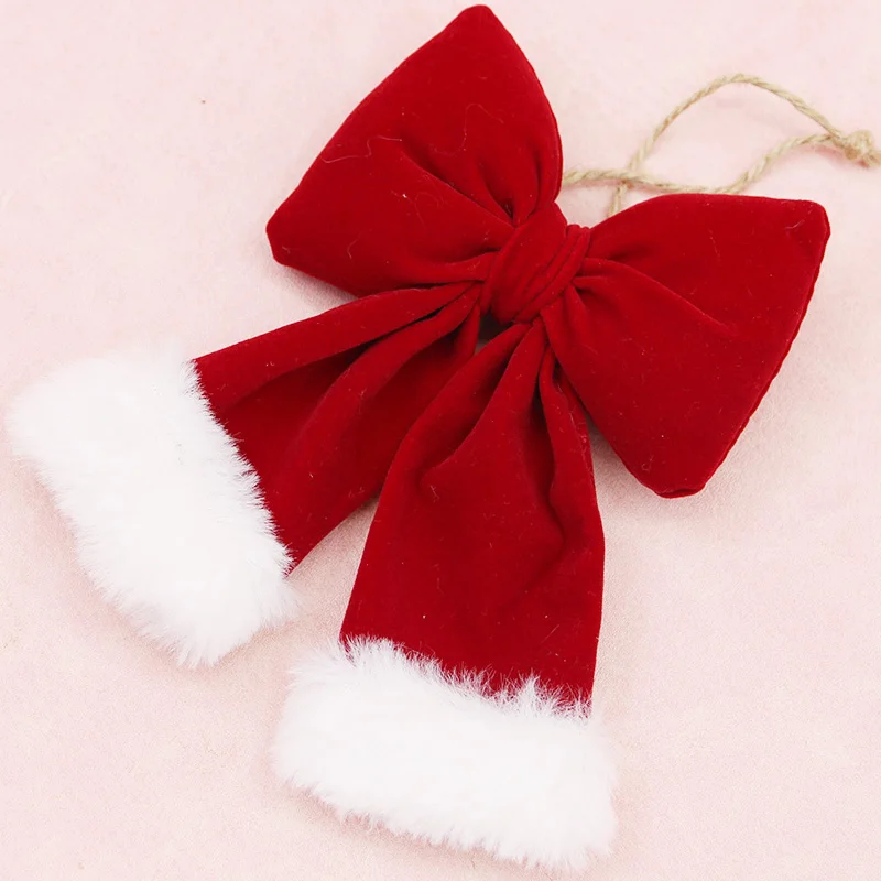 (1 Piece/bag) 15cm Christmas Bow Plush Fabric Ribbon Bows Gift Box Decoration Festival Decorations DIY Pendant