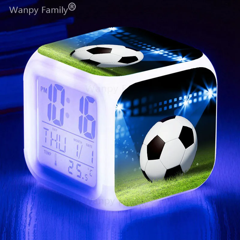 World Football Alarm Clock 7Color Changing Glowing Multifunction Wake