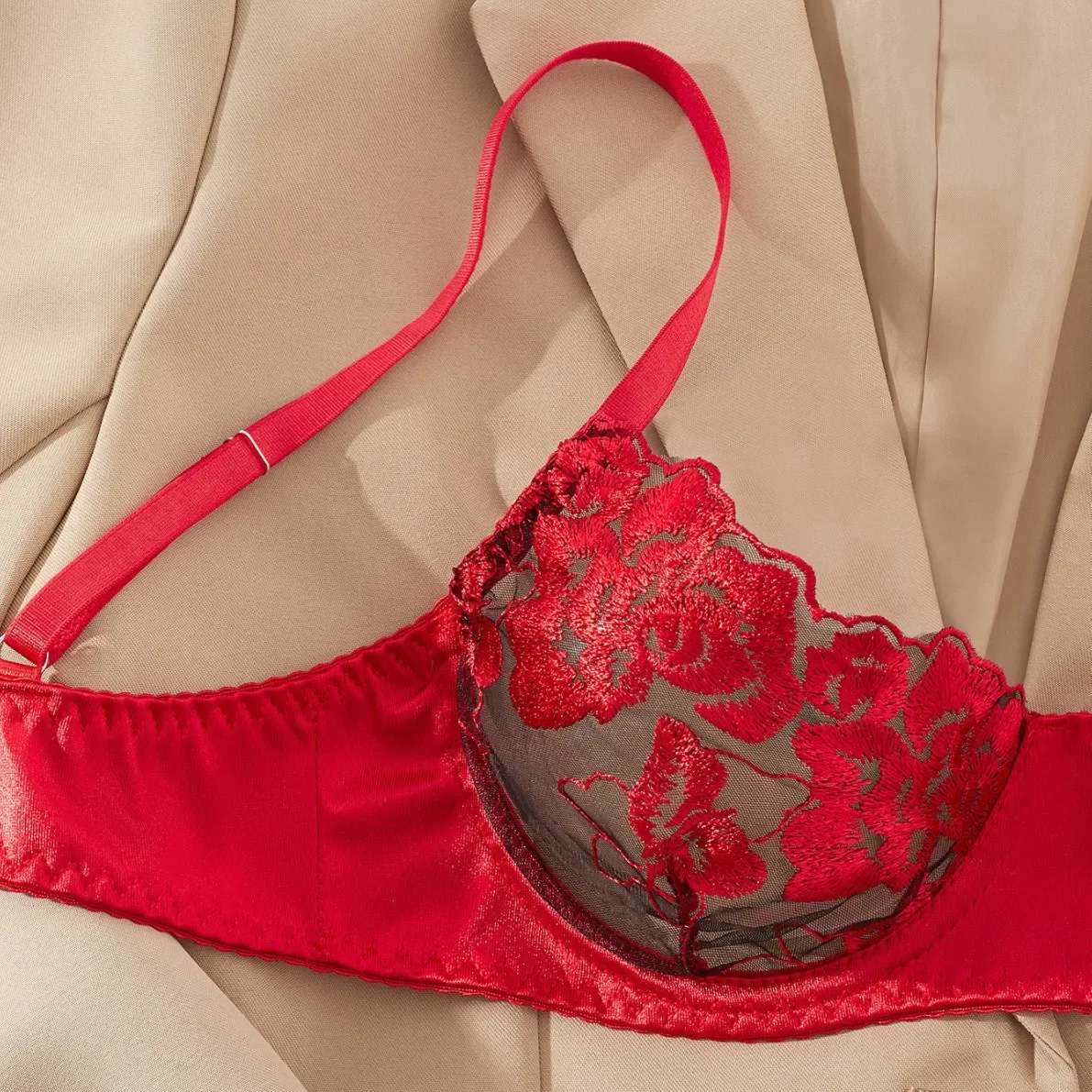 Sexy Red Embroidered Bra Set Thin Mesh Underwear Ensemble Breathable Comfortable Chinese Fashion Special Use Clothing