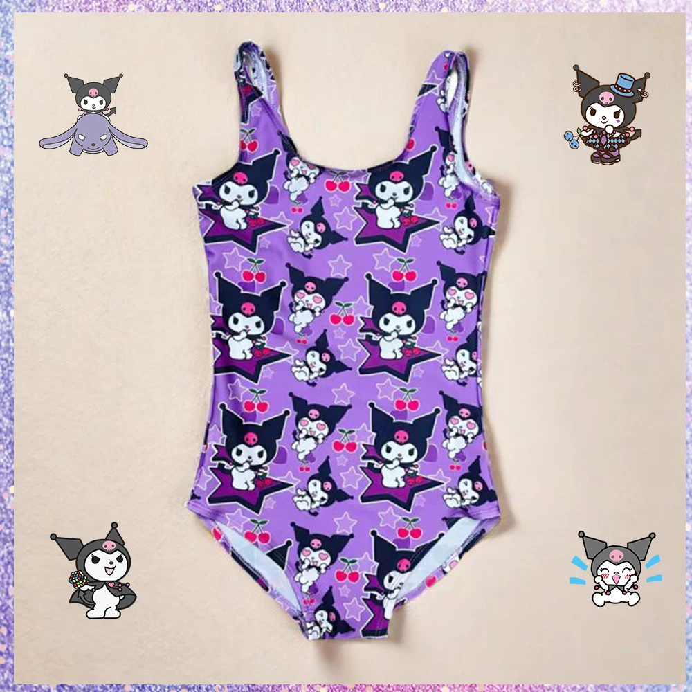 

Sanrios Kuromi Kids Swimsuit Anime Sanrios Kawaii Cartoon Vest Professional Training Quick-Drying Swimwear Summer Beach Clothes