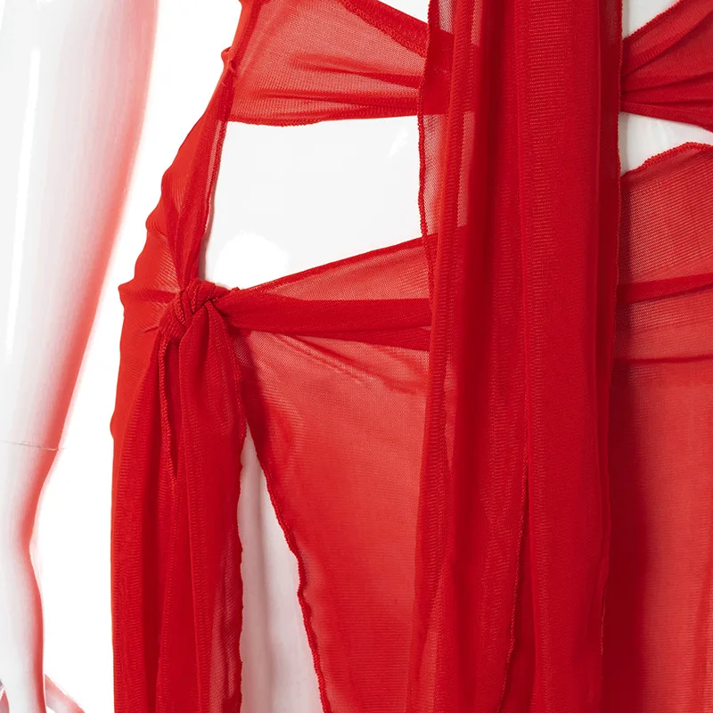 Vestidos ajustados sexis para fiesta y club para mujer, ropa de verano 2025, vestido de malla con cordones y corte liso, ropa de calle femenina