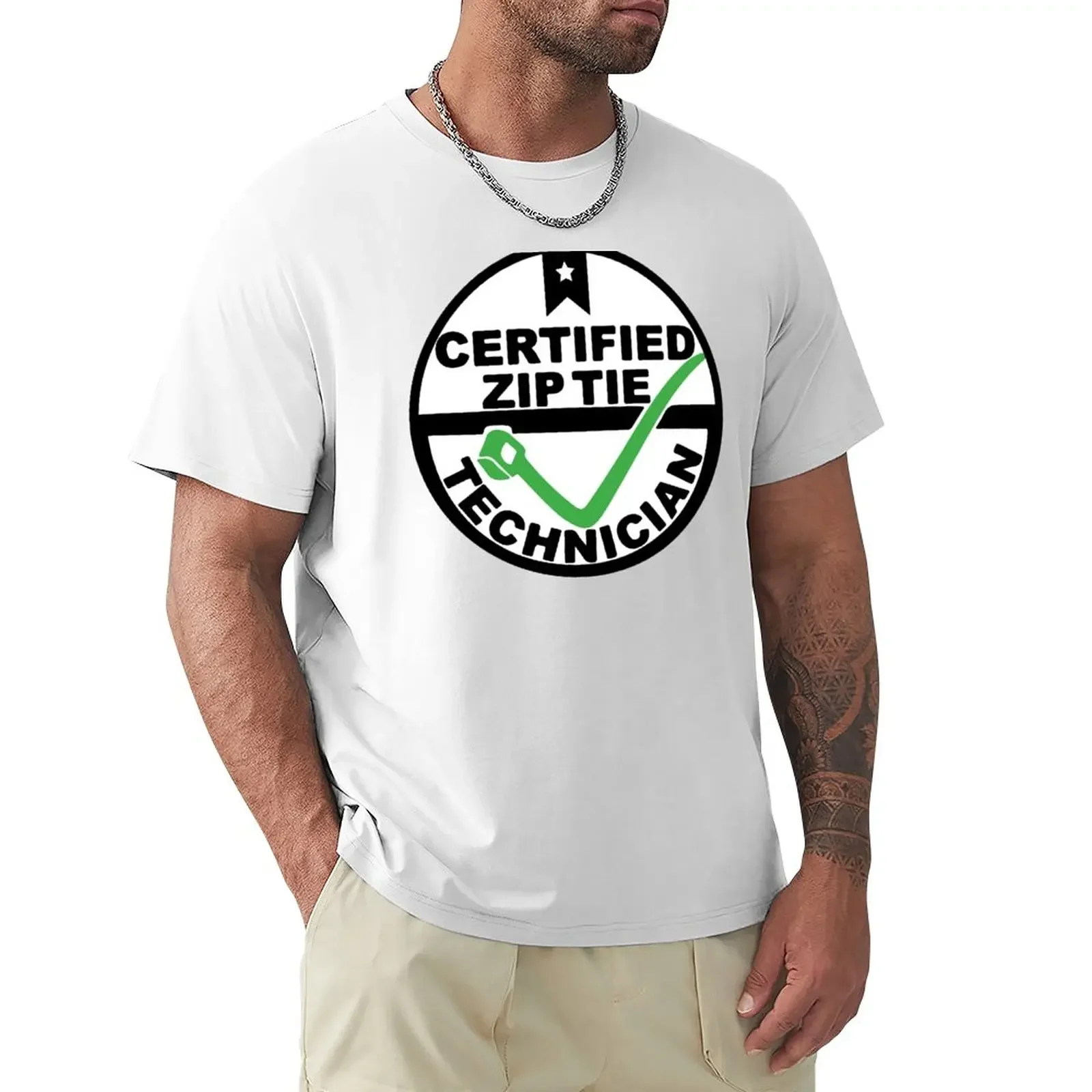 

Zip tie Certified Technician T-Shirt blacks anime Aesthetic clothing mens t shirts casual stylish