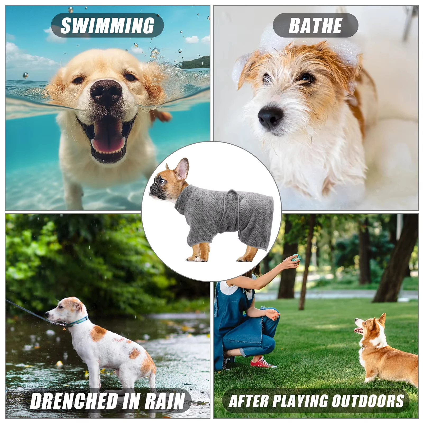 Dog Drying Coats Soft Pet Dog Bathrobe Towel for Small Medium Large Dogs Dressing Gown Adjustable Microfiber Hair pet bath towel