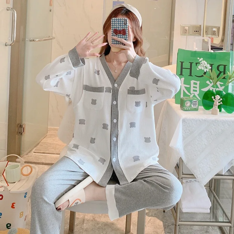 

New Confinement Clothes Spring And Summer Long-sleeved Maternity Nursing Pajamas Postpartum Pregnancy Suit