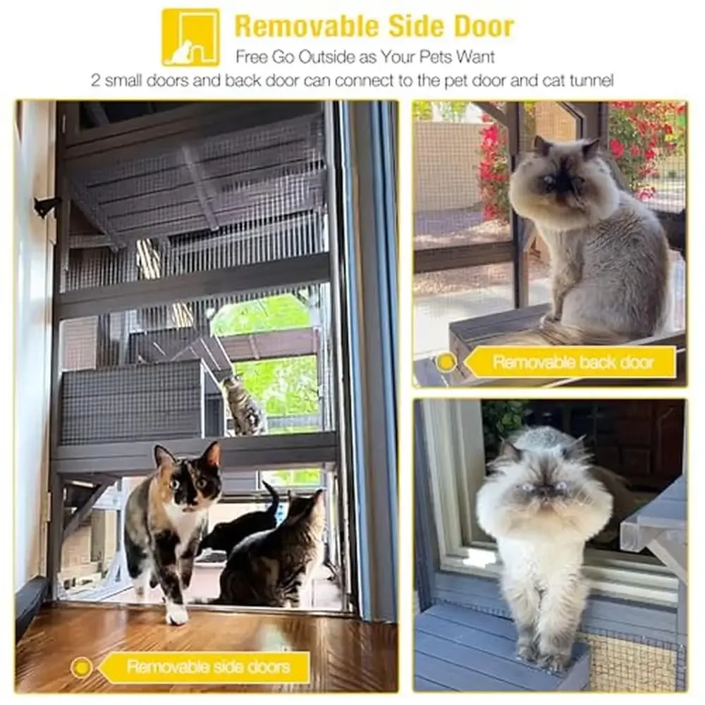 Large Walk-in Cat Cage With 7 Platforms And 2 Sleeping Houses Window Access Waterproof Tarp Roof Compatible With Cat Tunnel