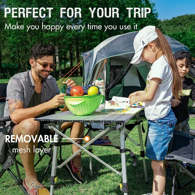 PORTAL Outdoor Folding Portable Picnic Camping Table with Adjustable Height  Aluminum Roll Up Table Top Mesh Layer - AliExpress