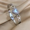 Luxury Rhinestones Heart Bangle Stainless Steel Cuff Stackable Bangle Bracelets with White Shell Valentine's Day Jewelry Gifts 5