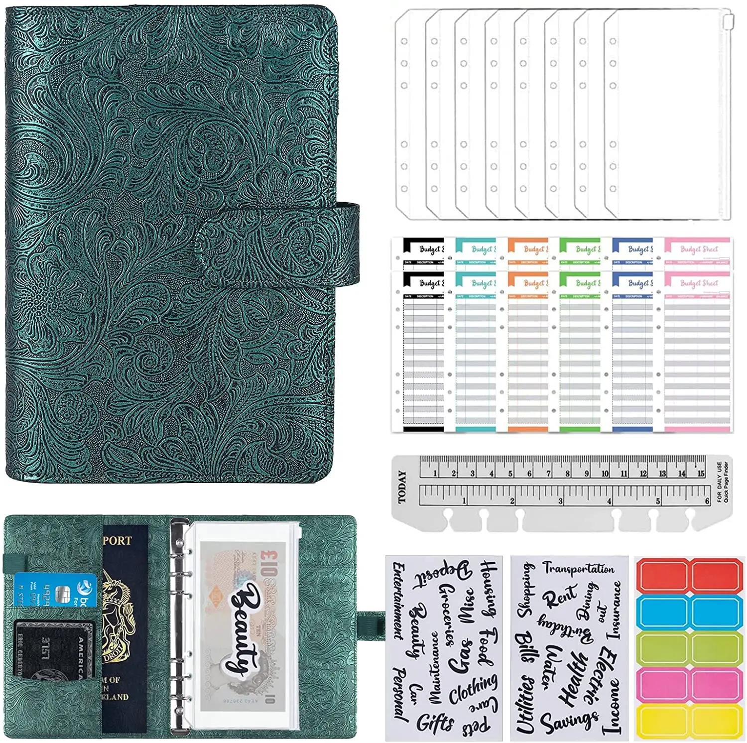 Horizon Money Budget Ring Binder, Money Stuffing Wallet, Organisateur avec poches, Licence